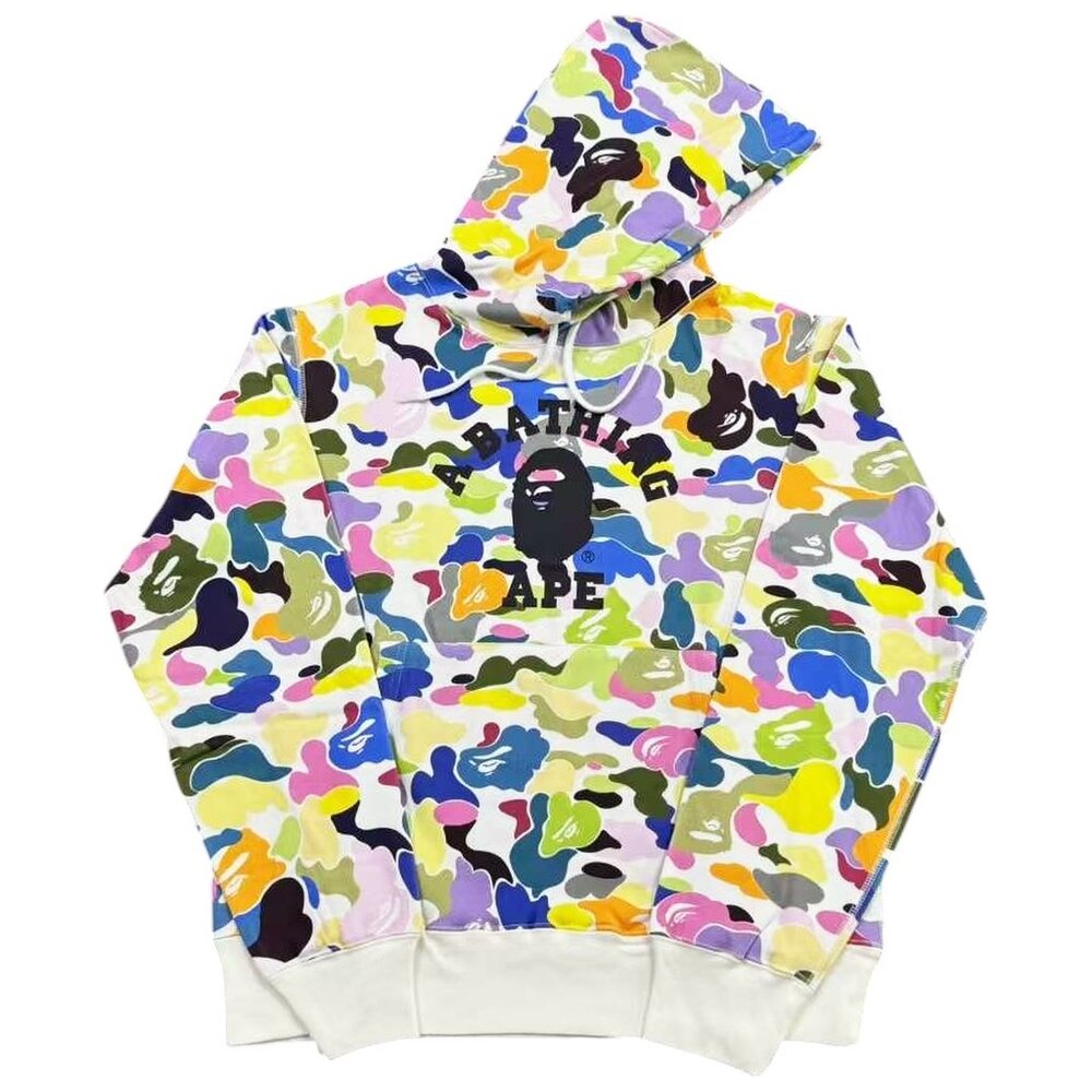 BAPE Multi Camo College Pullover Hoodie White | A Bathing Ape